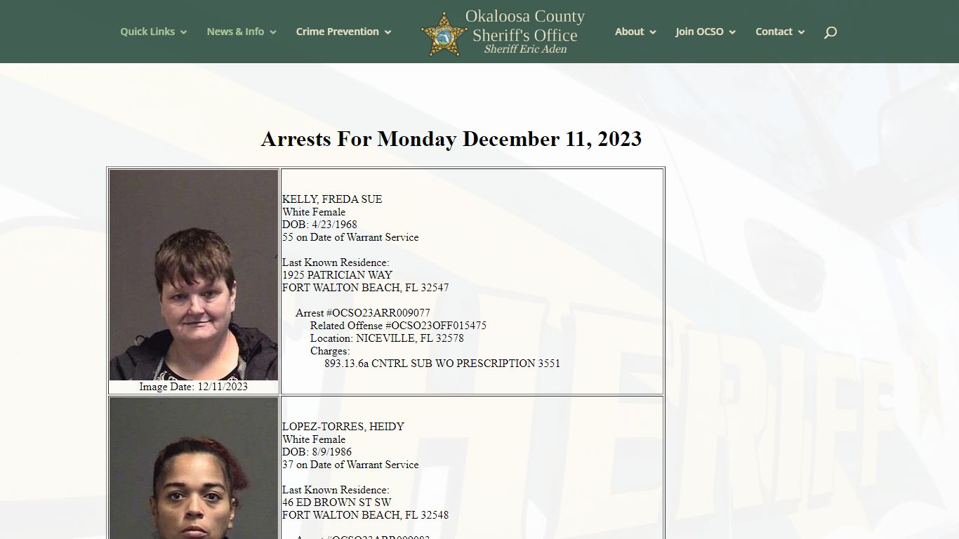 Arrest Information | Okaloosa County Sheriff's Office